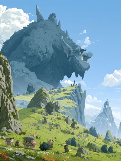 Giant Mountain Beast Digital Art Poster.
