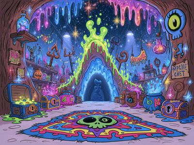 Neon Alchemy Cave Illustration Poster.