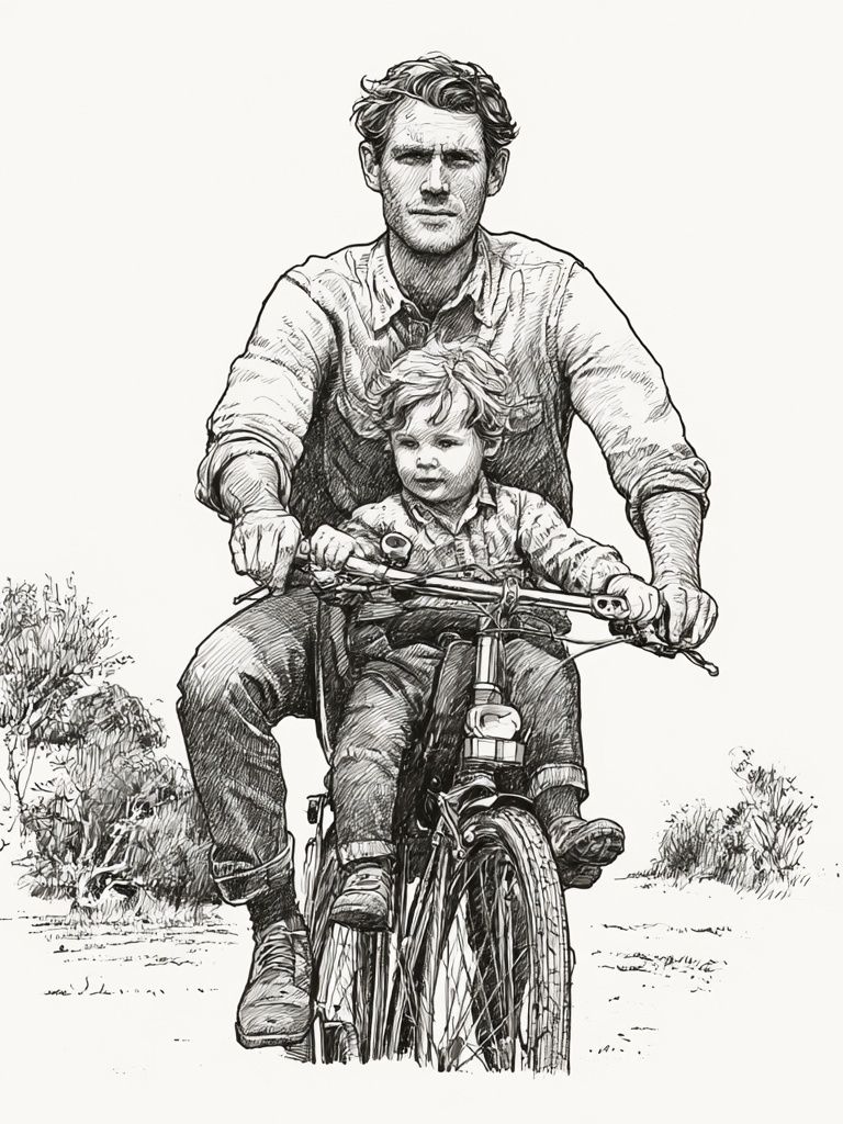 Father and Child Bicycle Sketch Poster. poster — illustration art