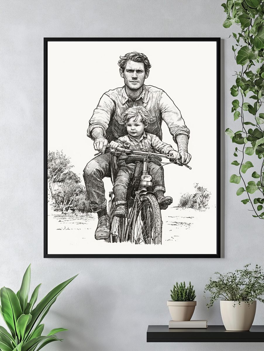 Father and Child Bicycle Sketch Poster. — room view 4