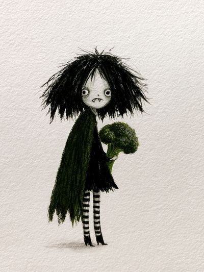 Gothic Girl with Broccoli Illustration Poster.