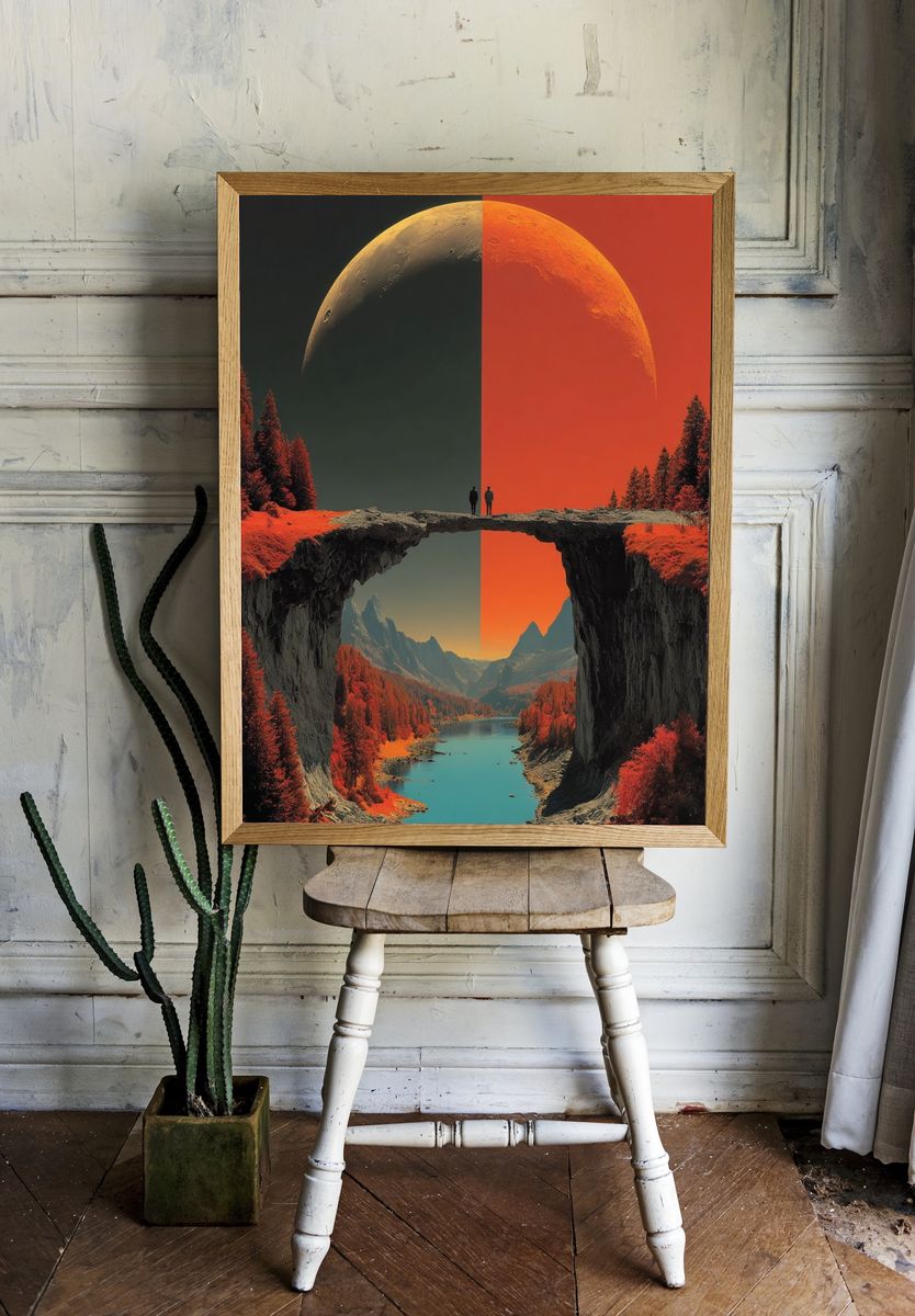 Surreal Moon Canyon Landscape Print. room preview