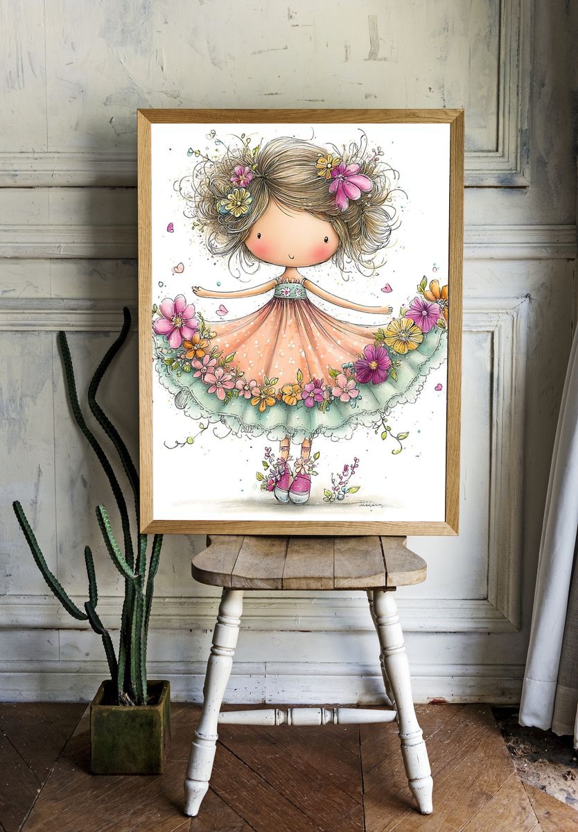 Floral Doll Illustration Poster. — room view 1