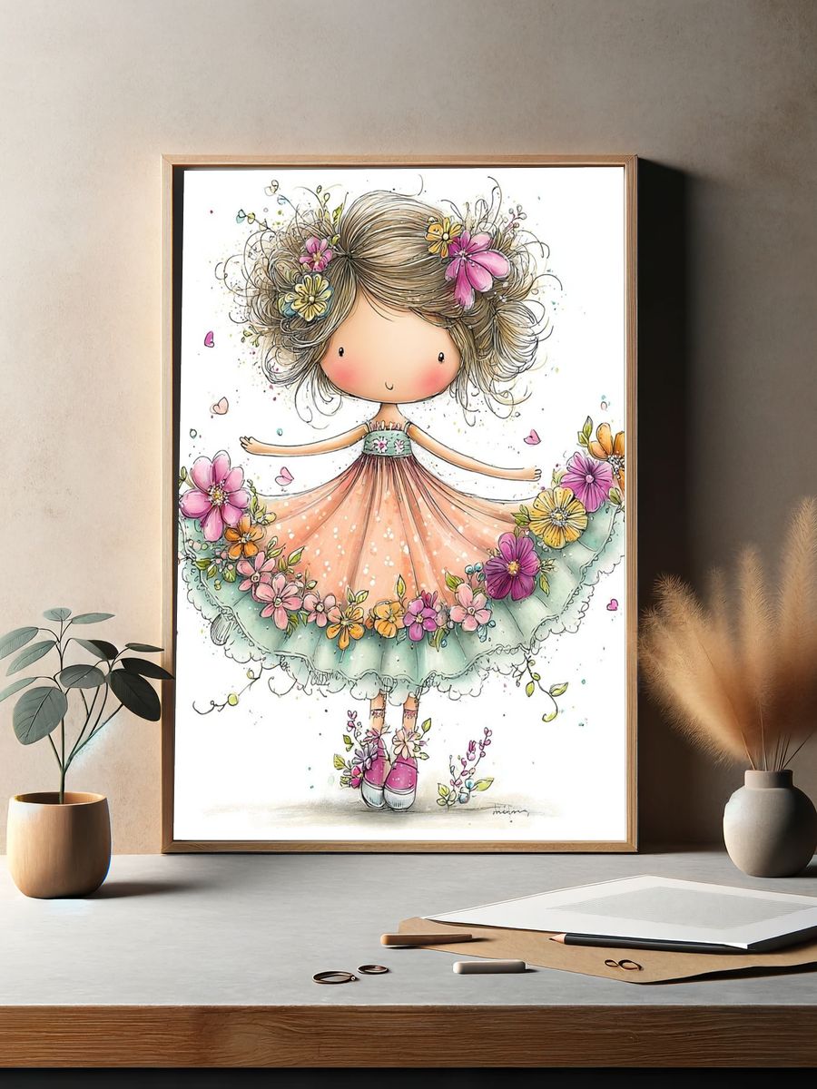 Floral Doll Illustration Poster. — room view 2