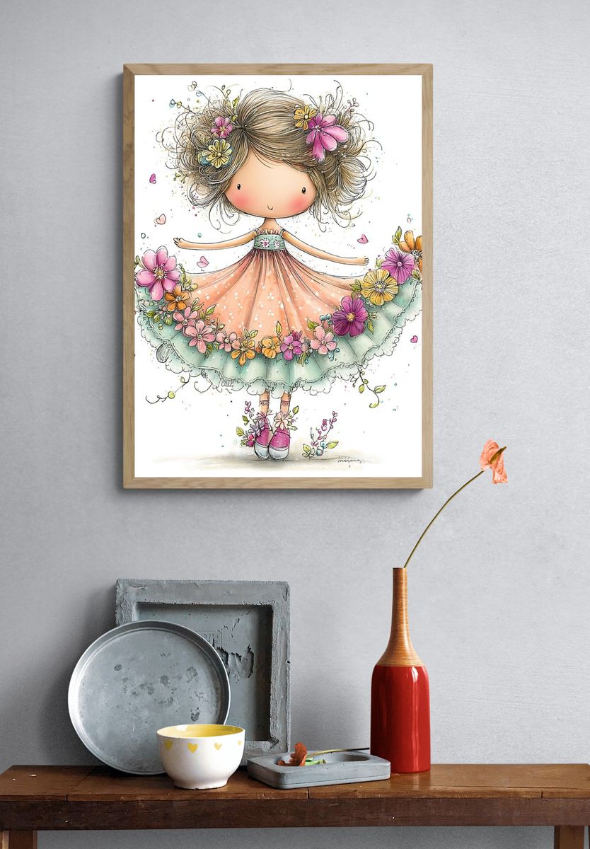 Floral Doll Illustration Poster. — room view 3