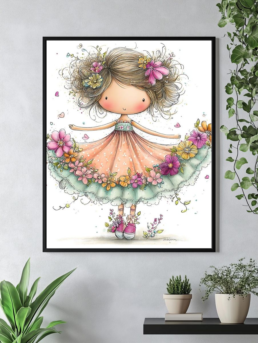Floral Doll Illustration Poster. — room view 4