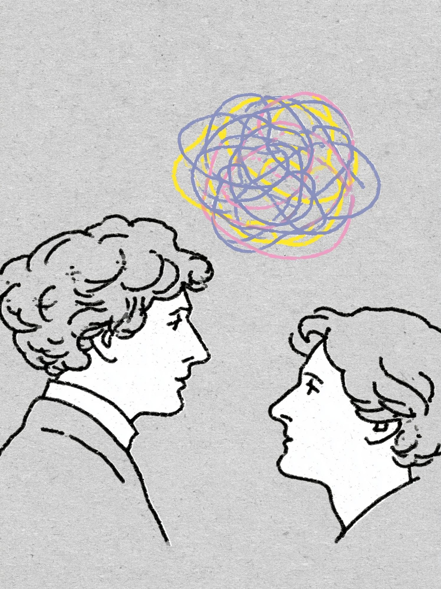 Two Faces Scribble Illustration Poster. poster — illustration art