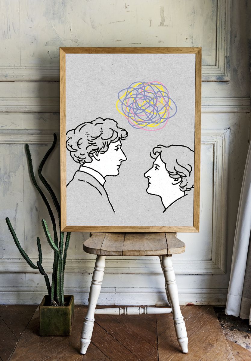 Two Faces Scribble Illustration Poster. — room view 1