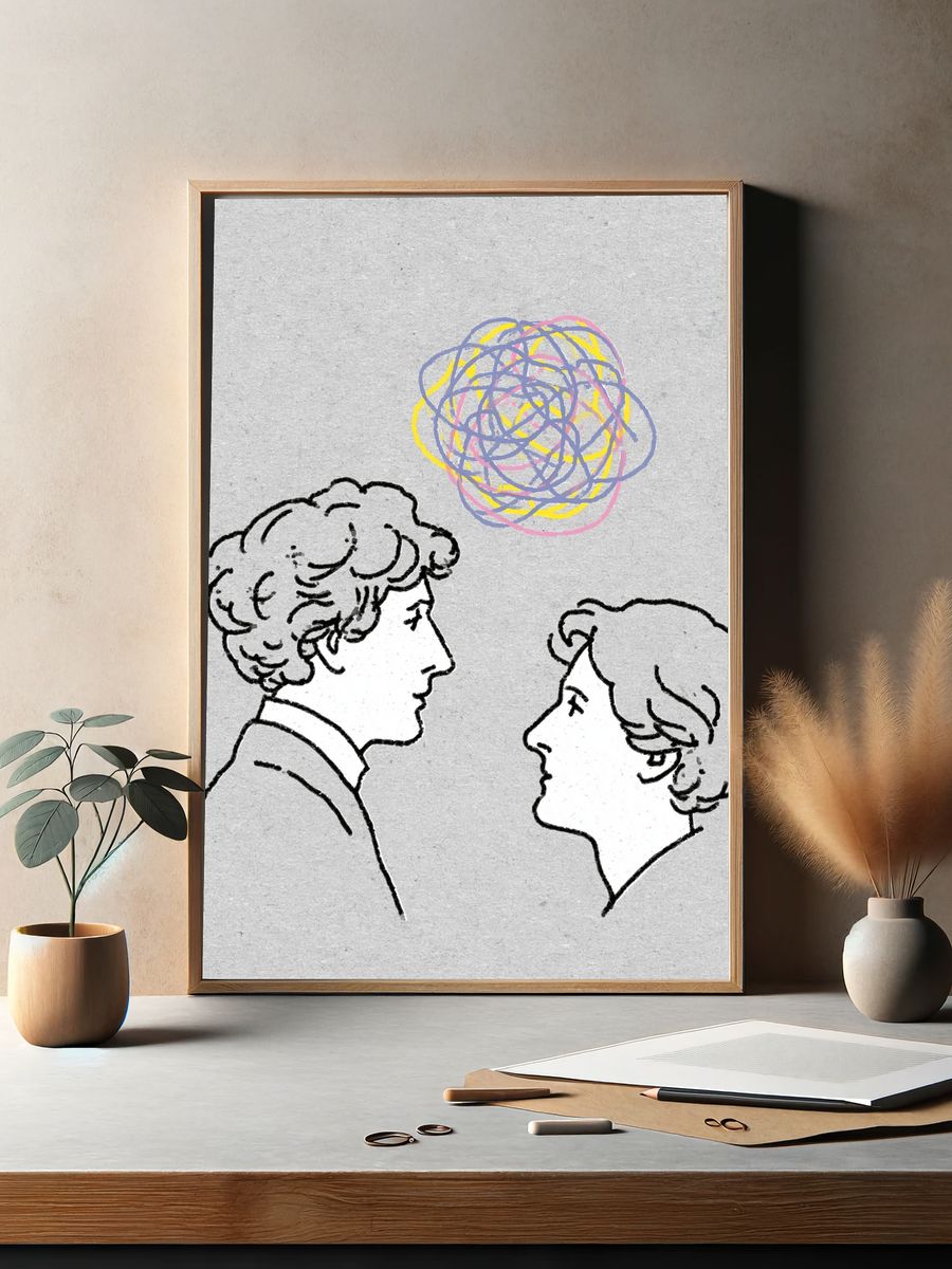 Two Faces Scribble Illustration Poster. — room view 2