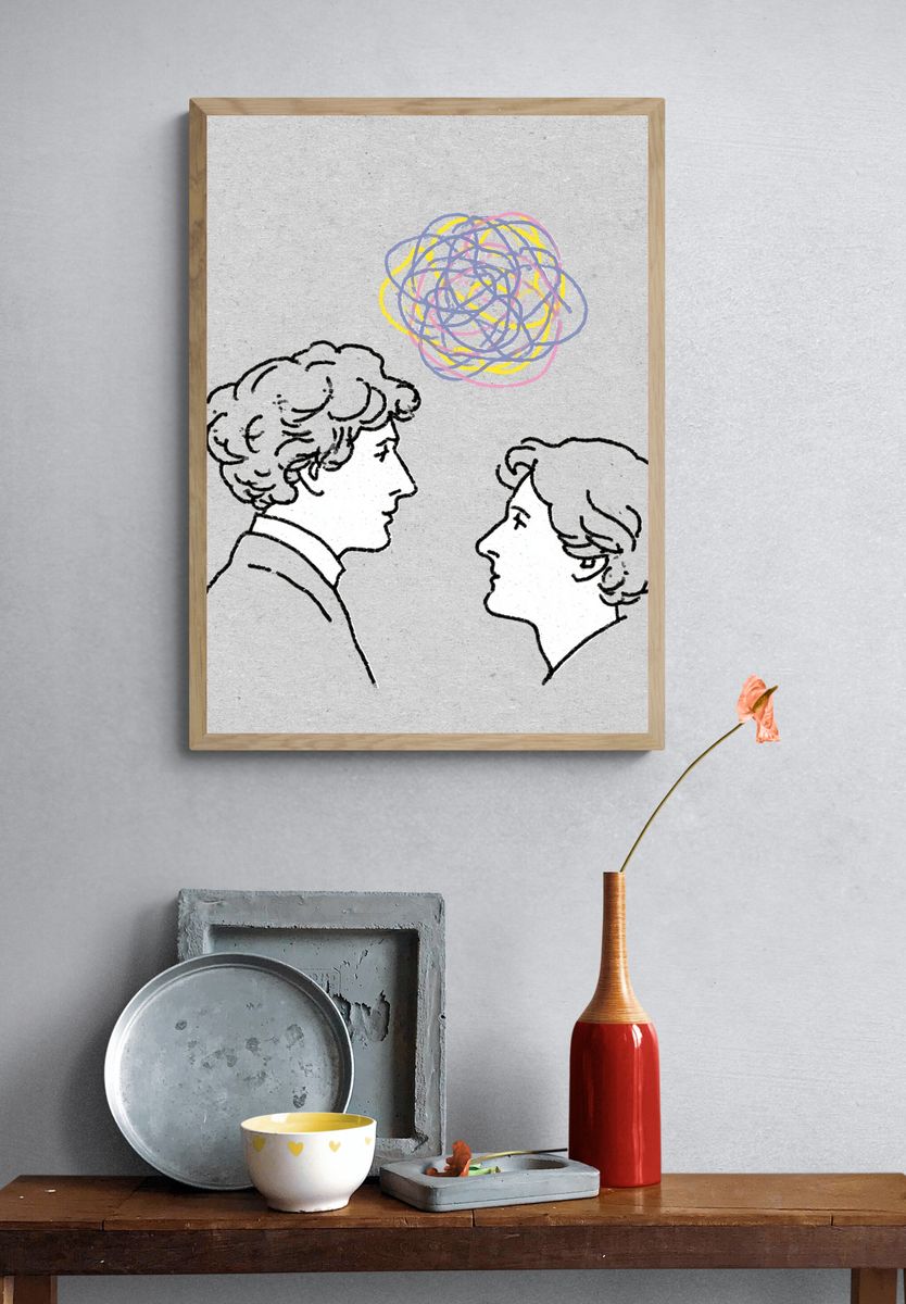 Two Faces Scribble Illustration Poster. — room view 3