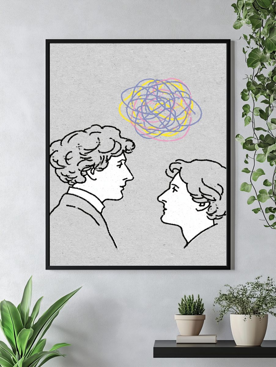 Two Faces Scribble Illustration Poster. — room view 4