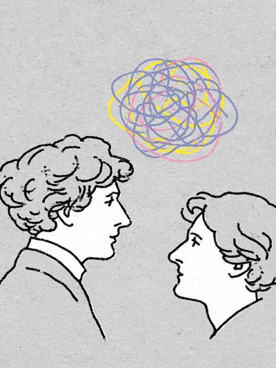 Two Faces Scribble Illustration Poster.