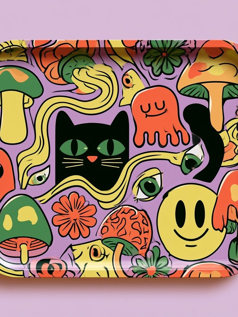 Whimsical Mushroom Cat Illustration Poster. poster detail