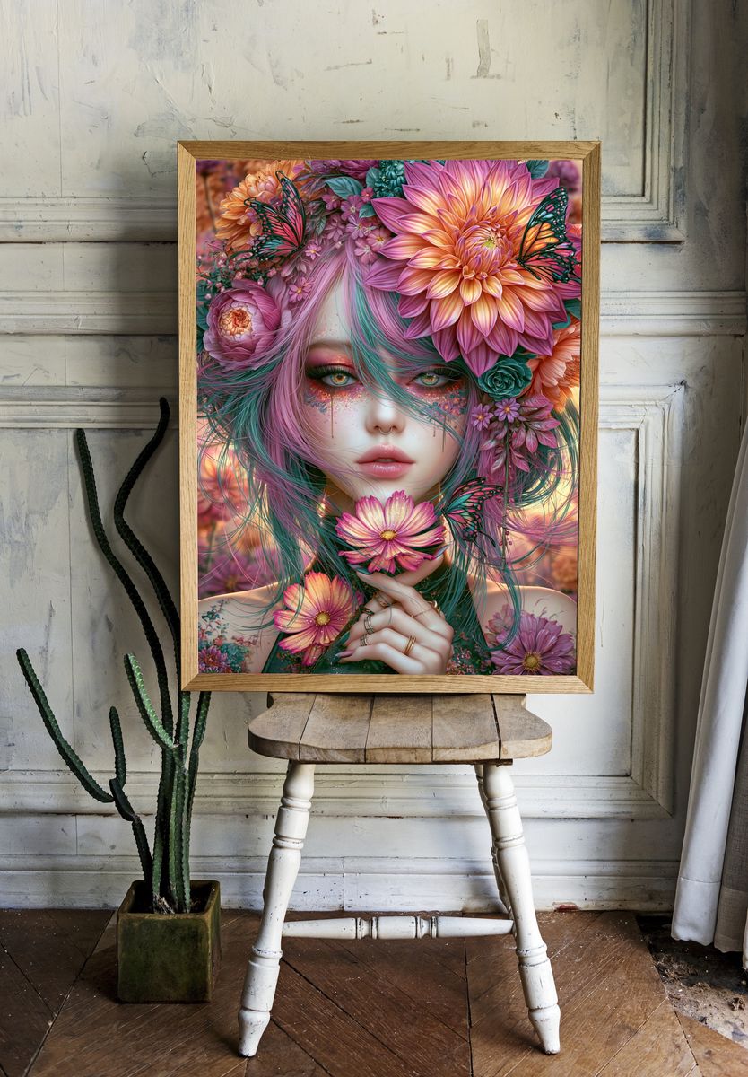 Floral Fantasy Portrait Print. room preview