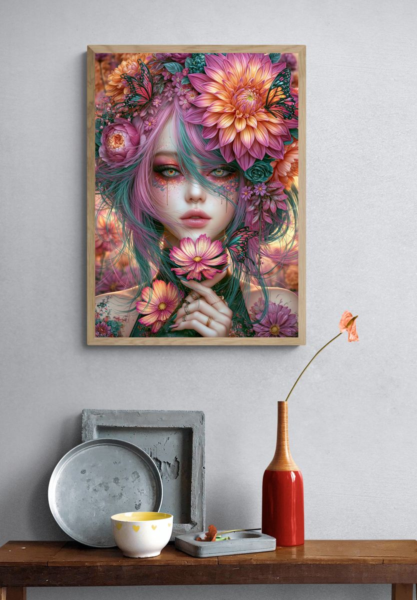 Floral Fantasy Portrait Print. — room view 3