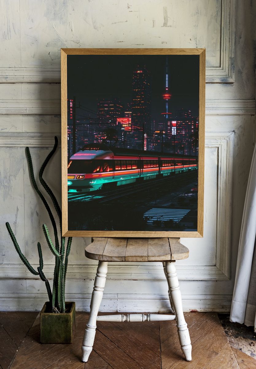 Neon City Train — Illustration Print. — room view 1