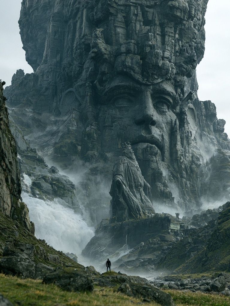 Misty Stone Giant Landscape Poster. poster detail