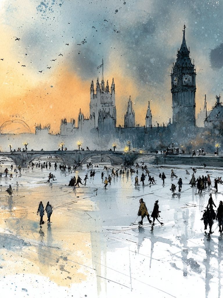 London Ice Rink Watercolor Print. poster detail