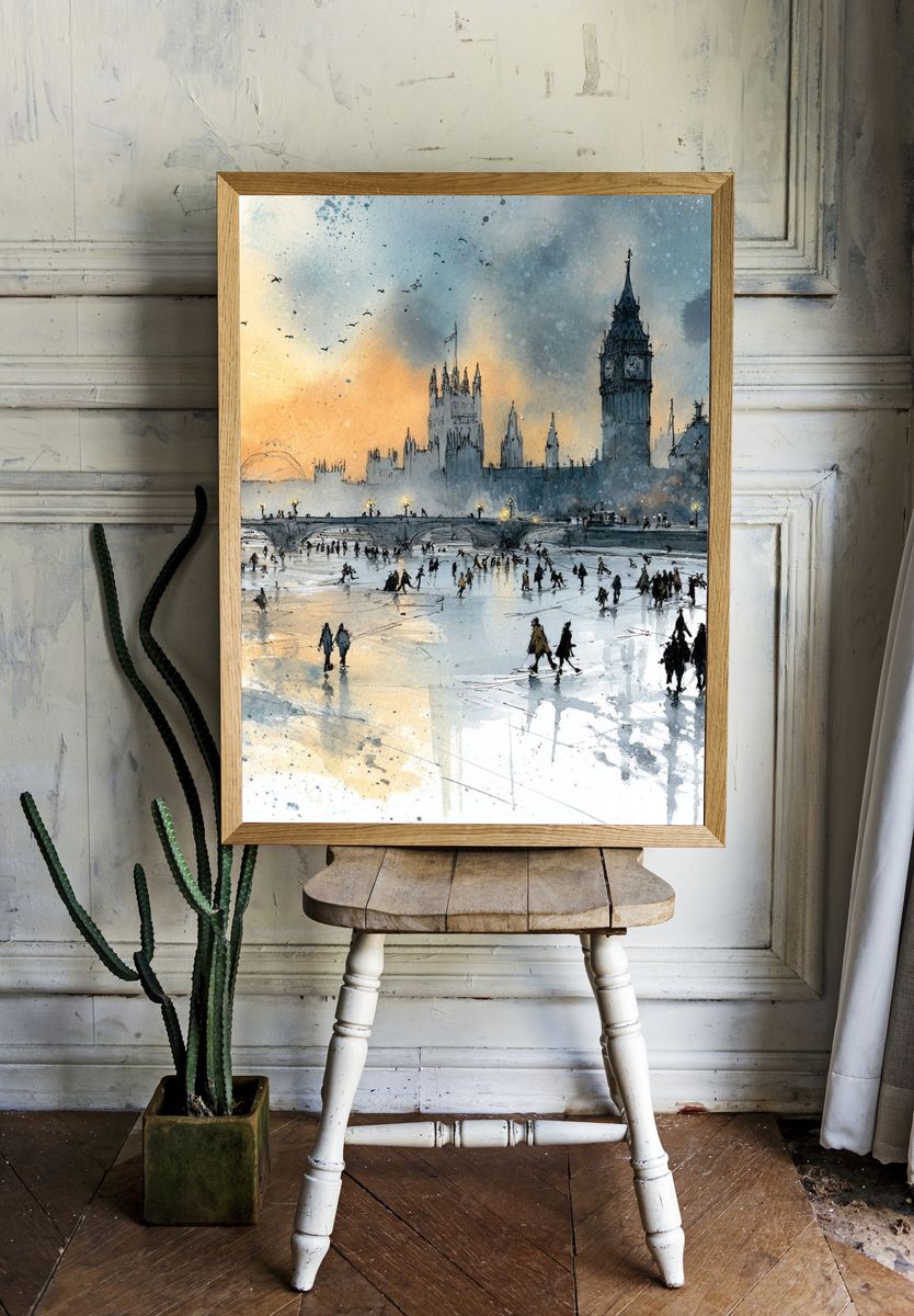 London Ice Rink Watercolor Print. — room view 1