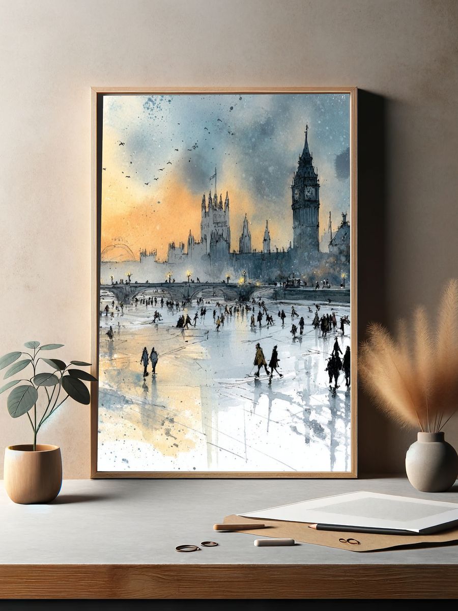 London Ice Rink Watercolor Print. — room view 2