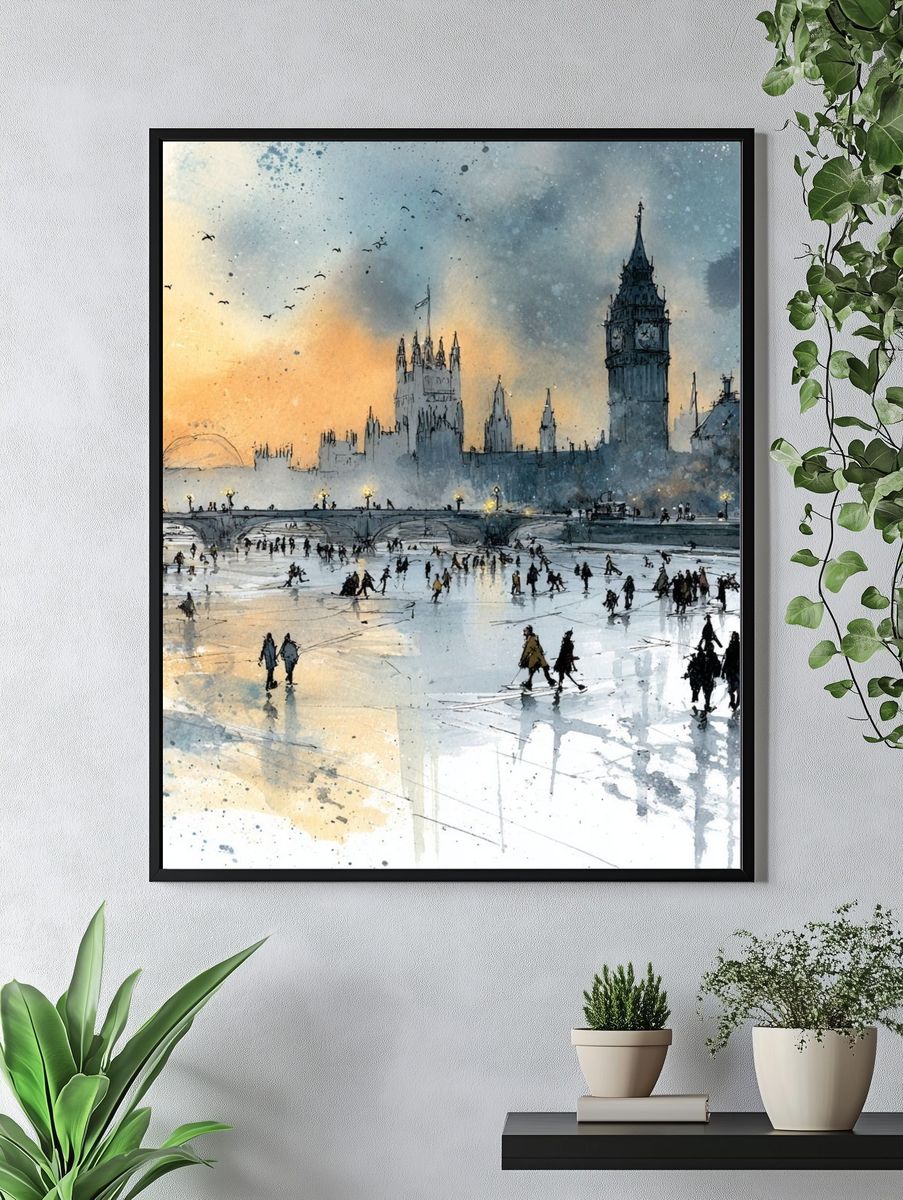 London Ice Rink Watercolor Print. — room view 4