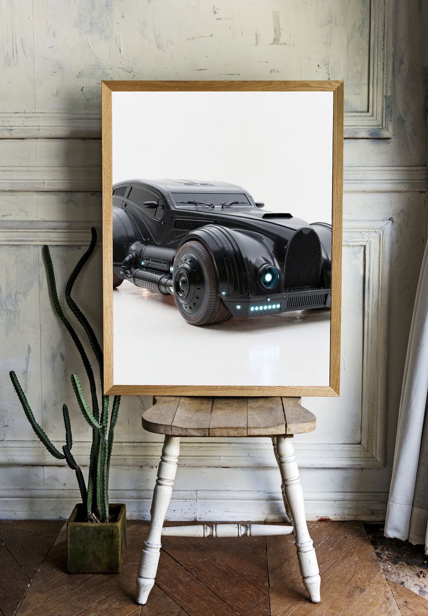 Futuristic Black Hot Rod Poster. room preview