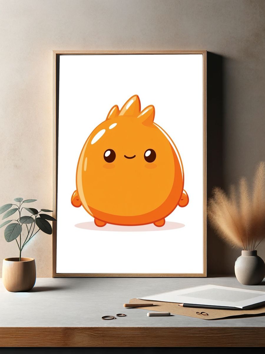 Cute Orange Character Illustration Poster. — room view 2