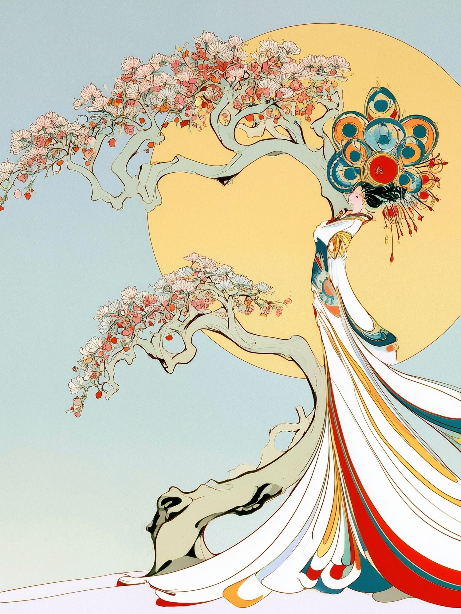Cherry Blossom Geisha Illustration Poster. poster — illustration art