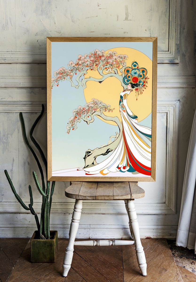Cherry Blossom Geisha Illustration Poster. — room view 1