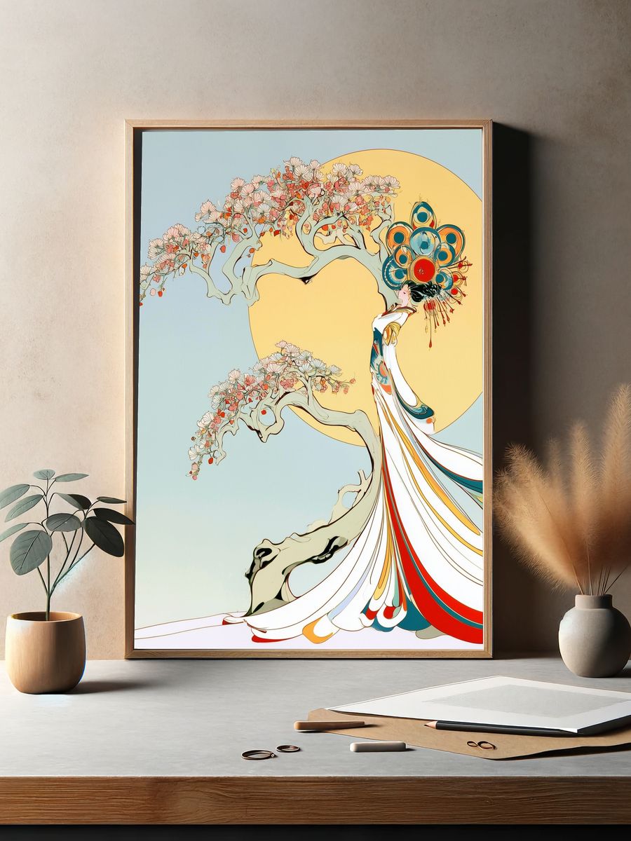 Cherry Blossom Geisha Illustration Poster. — room view 2