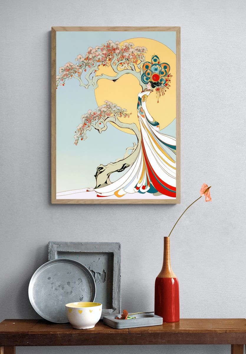 Cherry Blossom Geisha Illustration Poster. — room view 3