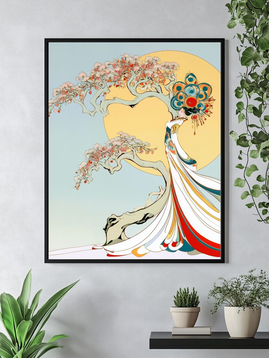 Cherry Blossom Geisha Illustration Poster. — room view 4