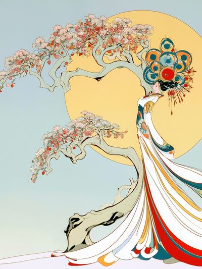 Cherry Blossom Geisha Illustration Poster.