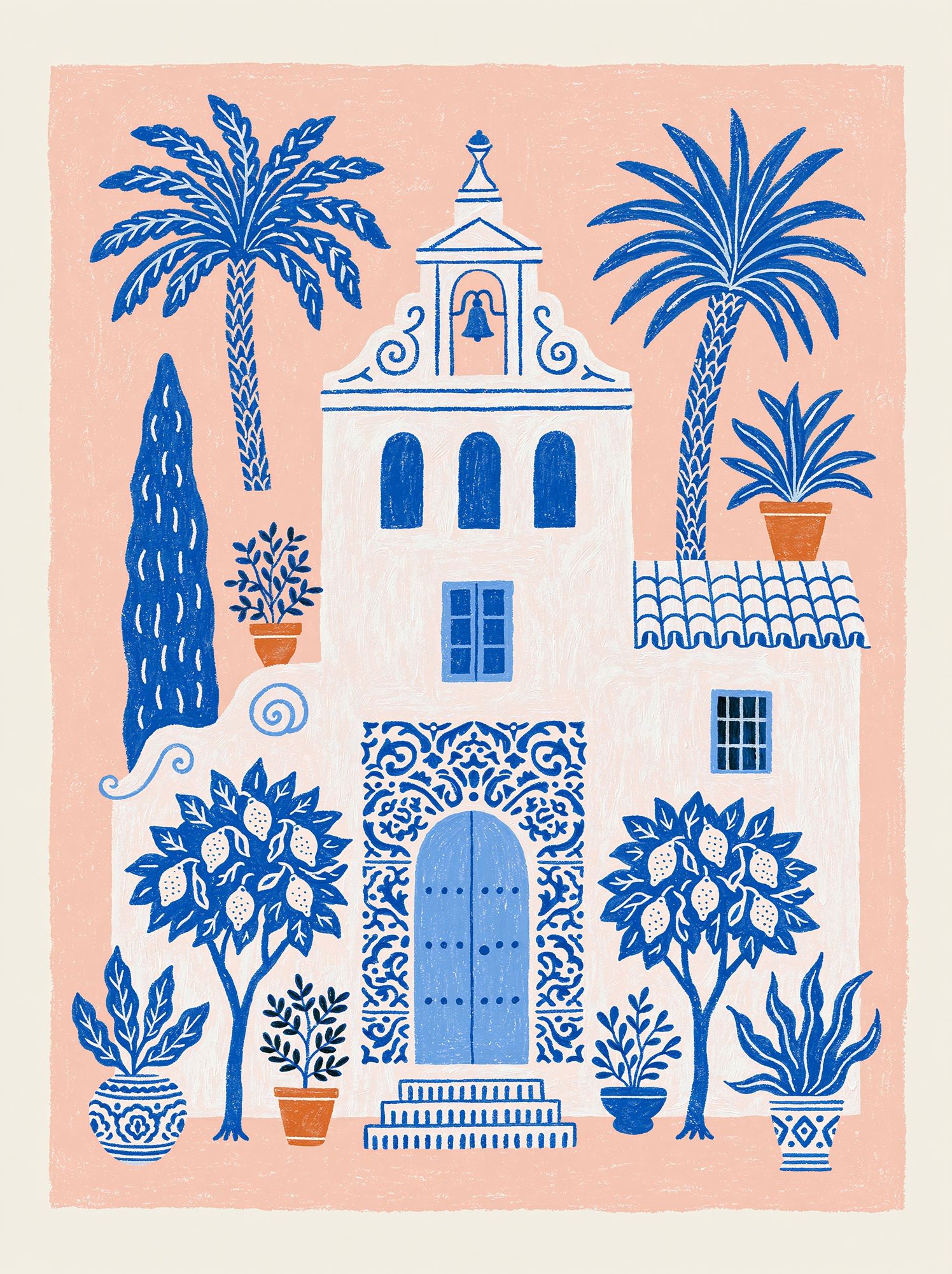 Mediterranean Courtyard Illustration Poster. poster detail