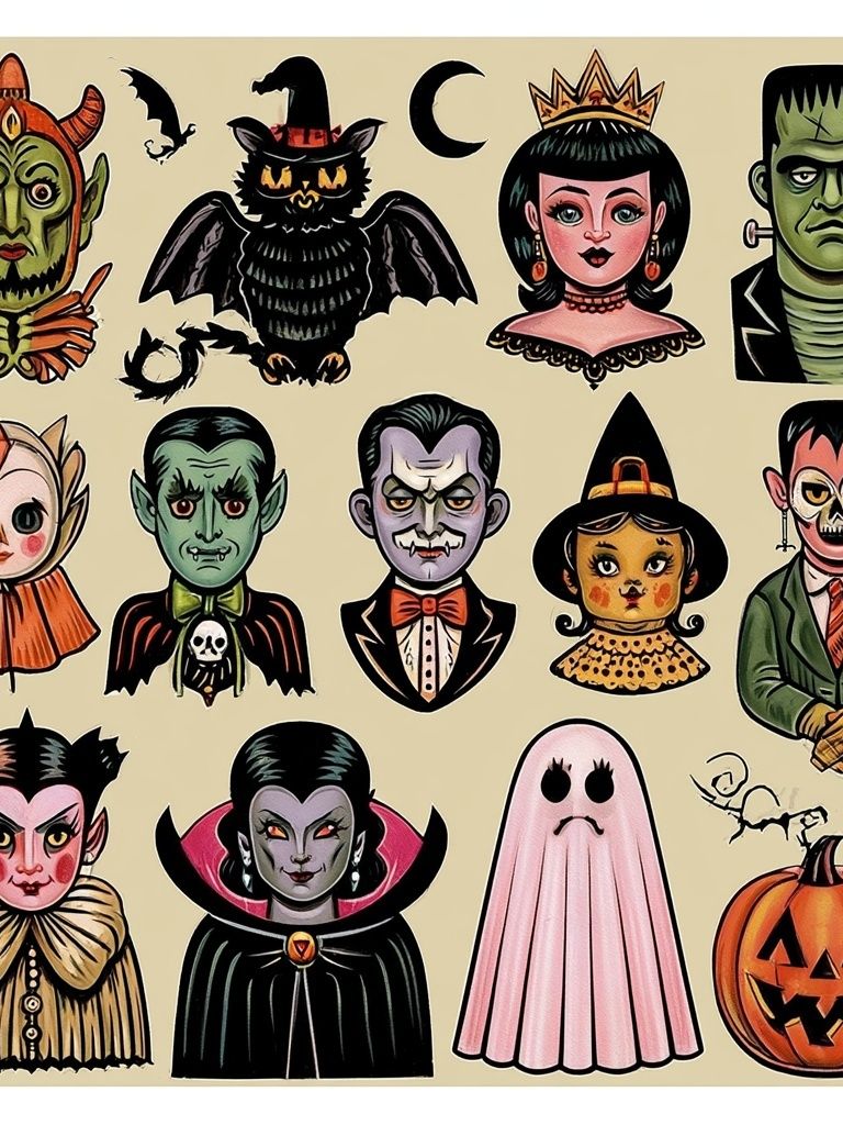 Halloween Monster Characters Illustration Poster. poster — illustration art