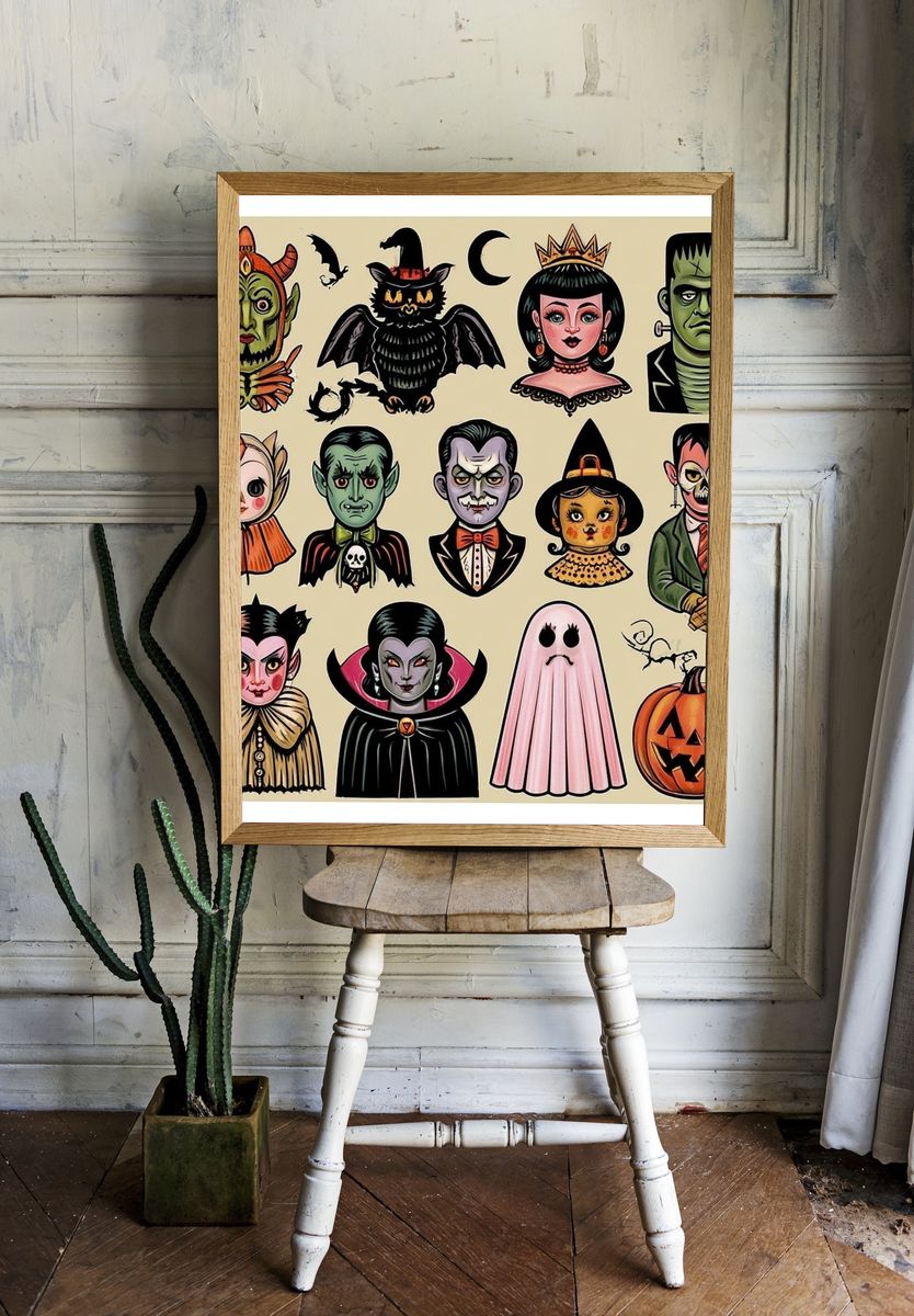 Halloween Monster Characters Illustration Poster. room preview