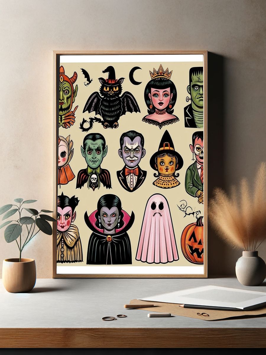 Halloween Monster Characters Illustration Poster. — room view 2