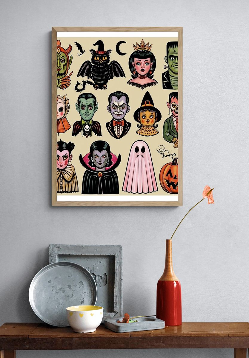 Halloween Monster Characters Illustration Poster. — room view 3
