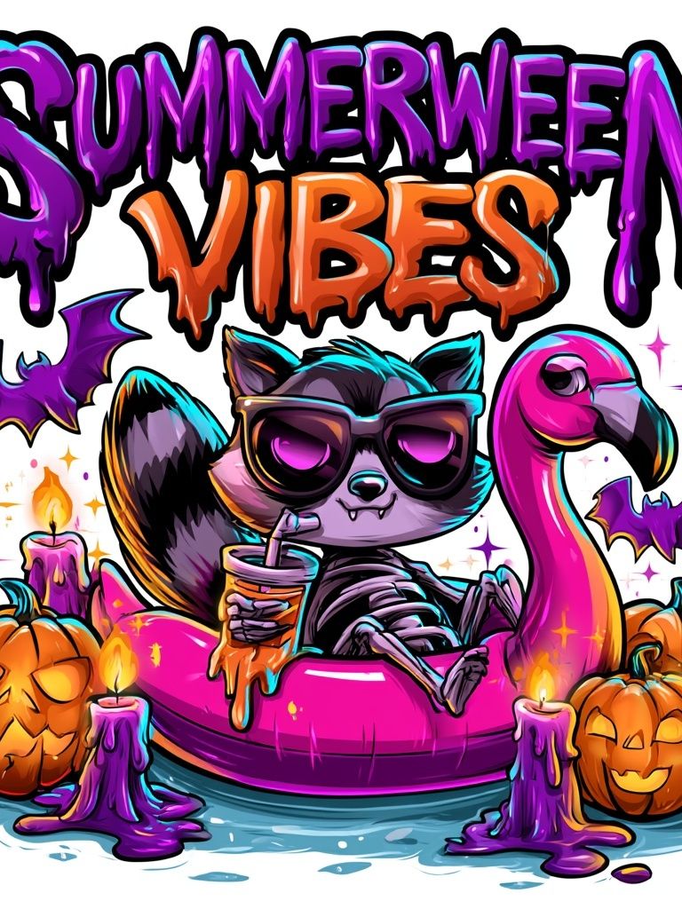Summerween Vibes Cartoon Poster. poster detail