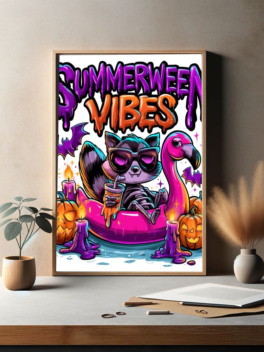 Summerween Vibes Cartoon Poster. — room view 2