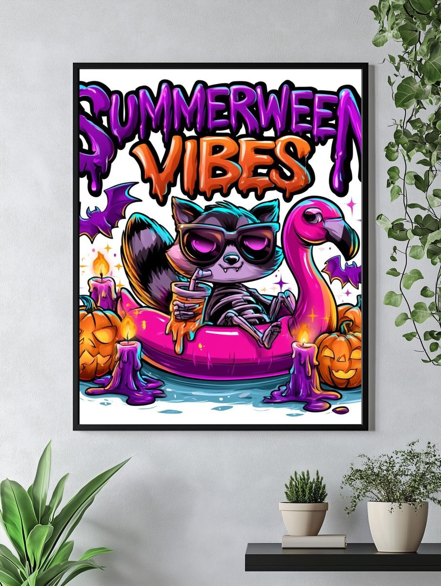 Summerween Vibes Cartoon Poster. — room view 4