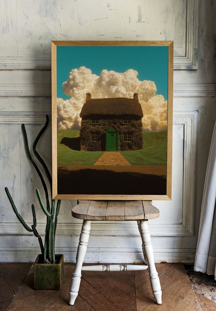 Cottage Under Dramatic Clouds Print. room preview