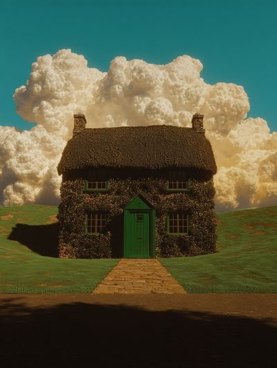 Cottage Under Dramatic Clouds Print.