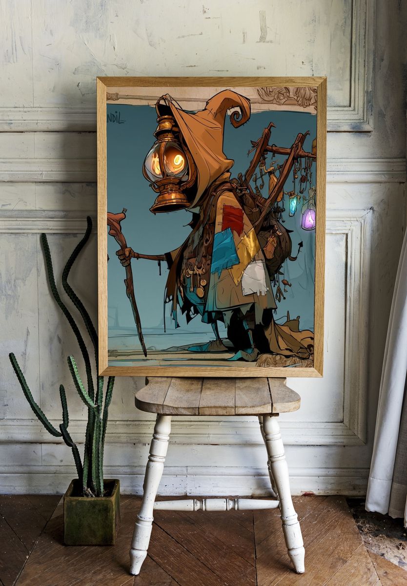 Candle Lantern Hooded Figure Illustration Poster. room preview