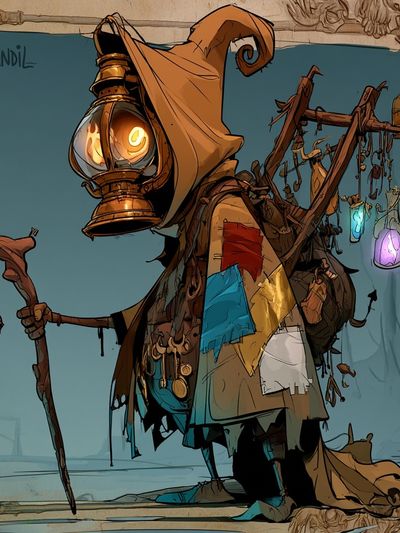 Candle Lantern Hooded Figure Illustration Poster.