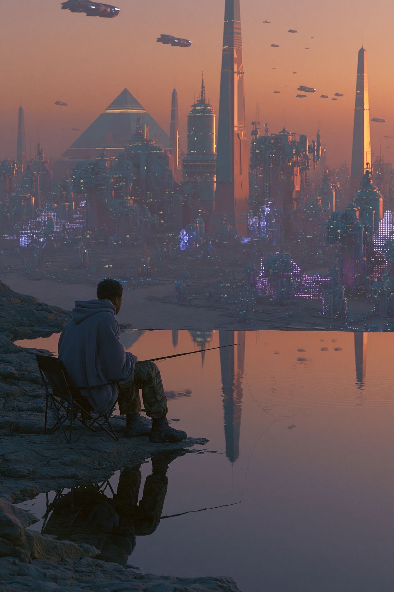 Futuristic City Sunset Poster. poster detail