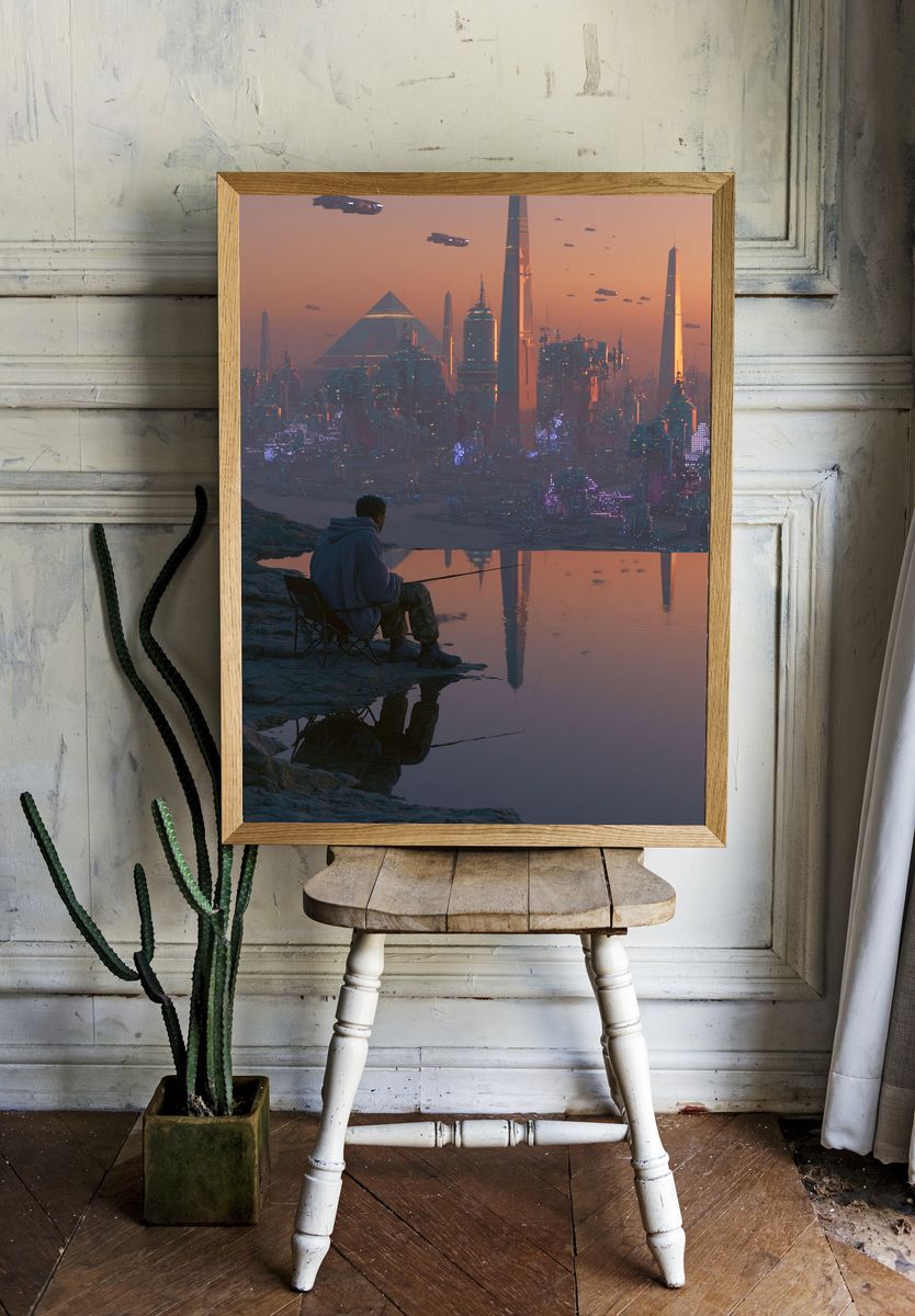 Futuristic City Sunset Poster. — room view 1