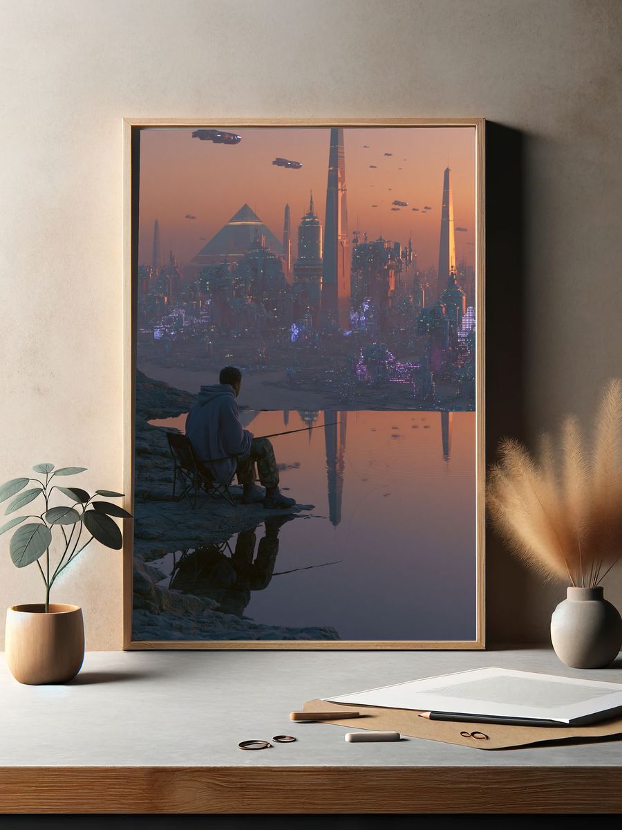 Futuristic City Sunset Poster. — room view 2