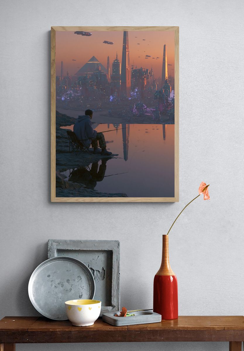 Futuristic City Sunset Poster. — room view 3