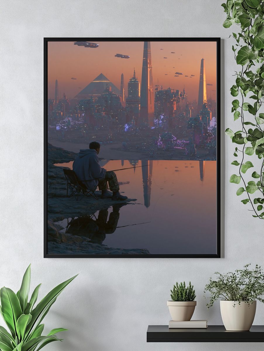 Futuristic City Sunset Poster. — room view 4